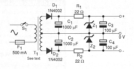 Figure 2 - Symmetrical source with zener diode regulation.
