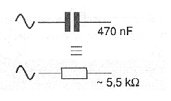 Figure 5 - A capacitor of 470 nF behaves as a 5k5 ohm resistor in an alternating current circuit of 60 Hz.
