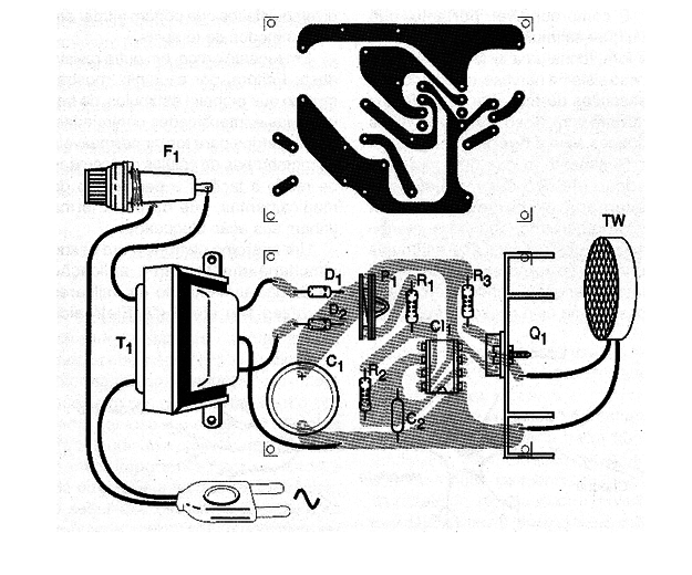 Figure 3 - Printed circuit board for the assembly. The transformer is built off the board.
