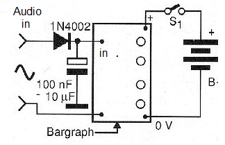 Figure 7 - Using the circuit as a sound level indicator (Vu-meter)
