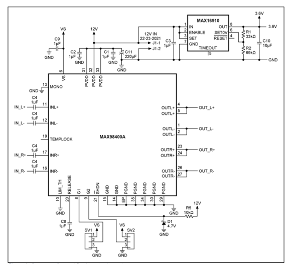 Figure 2 - MAX98400A class D amplifier used in the design.
