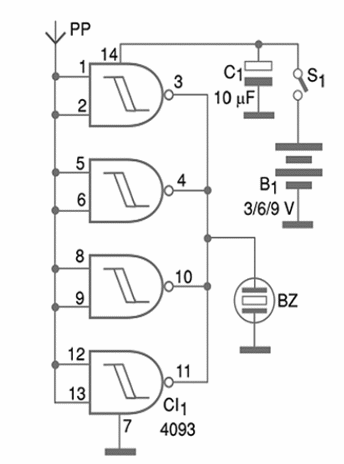 Figure 1 – Schematic diagram for the power cable detector. Exercise when handling the IC
Figure 1 – Schematic diagram for the power cable detector. Exercise when handling the IC