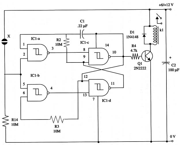 Figure 1 – Schematic diagram of the Touch Controlled Relay
Figure 1 – Schematic diagram of the Touch Controlled Relay