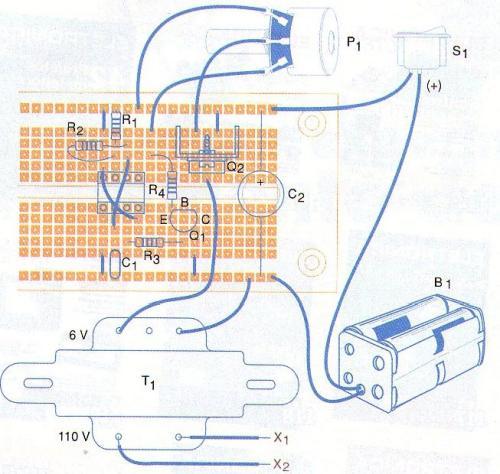 Figure 3 - Assembly on a solderless board or a printed circuit board with the same pattern.
Figure 3 - Assembly on a solderless board or a printed circuit board with the same pattern.