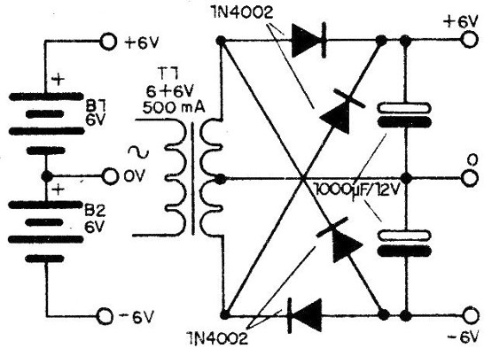 Figure 1 - Symmetric or dual power sources for the circuit
Figure 1 - Symmetric or dual power sources for the circuit