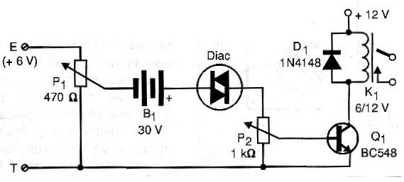 Figure 9 - Relay with a latch using a diac
Figure 9 - Relay with a latch using a diac