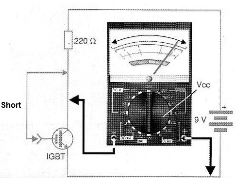 Figure 4 - The multimeter and external source in the IGBT test
Figure 4 - The multimeter and external source in the IGBT test