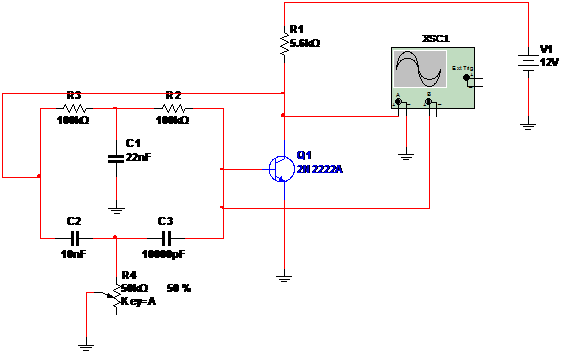 Figure 1 – Twin-T oscillator simulation
Figure 1 – Twin-T oscillator simulation
