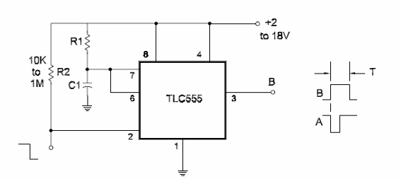 Basic Monostable Using the 7555 (CMOS)
Basic Monostable Using the 7555 (CMOS)