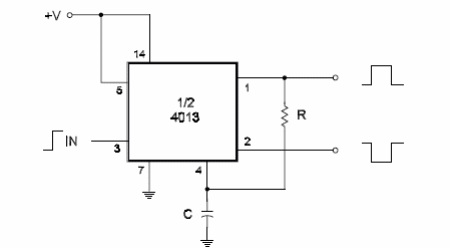 Monostable Using the 4013 Flig-Flop
Monostable Using the 4013 Flig-Flop