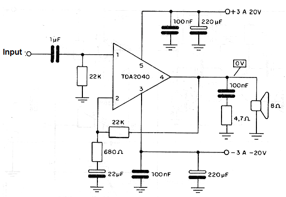 8W Amplifier Using the TDA2040
8W Amplifier Using the TDA2040