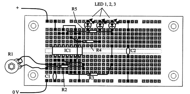 Figure 2 – A solderless board is used to mount the project
Figure 2 – A solderless board is used to mount the project