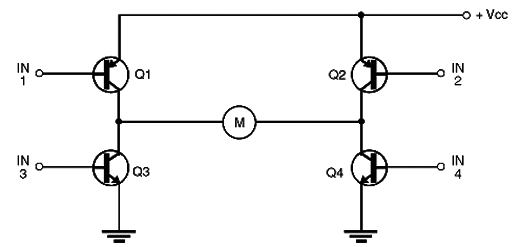 Figure 4 – Full-bridge using four bipolar transistors
Figure 4 – Full-bridge using four bipolar transistors