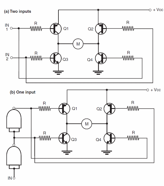 Figure 5 – Two basic full bridges using bipolar transistors
Figure 5 – Two basic full bridges using bipolar transistors