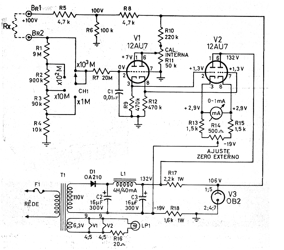 Figure 1 - Complete Diagram of the Megohmmeter to the Valve.
Figure 1 - Complete Diagram of the Megohmmeter to the Valve.