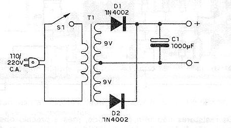 Figure 7 – Simple power supply for the circuit.
Figure 7 – Simple power supply for the circuit.