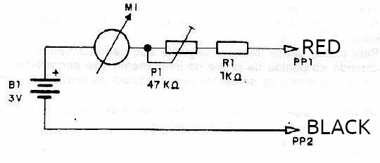 Figure 2 – Diagram of a simple component tester – simplified multimeter.
