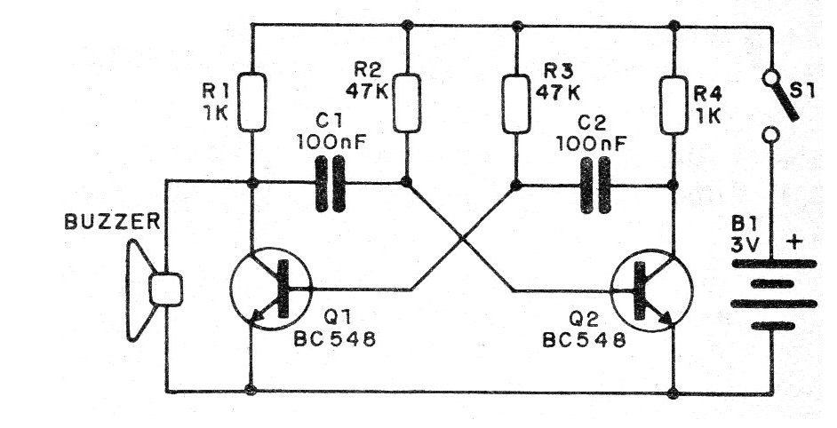 Figure 1 - Oscillator circuit for buzzer Figure 1 - Oscillator circuit for buzzer