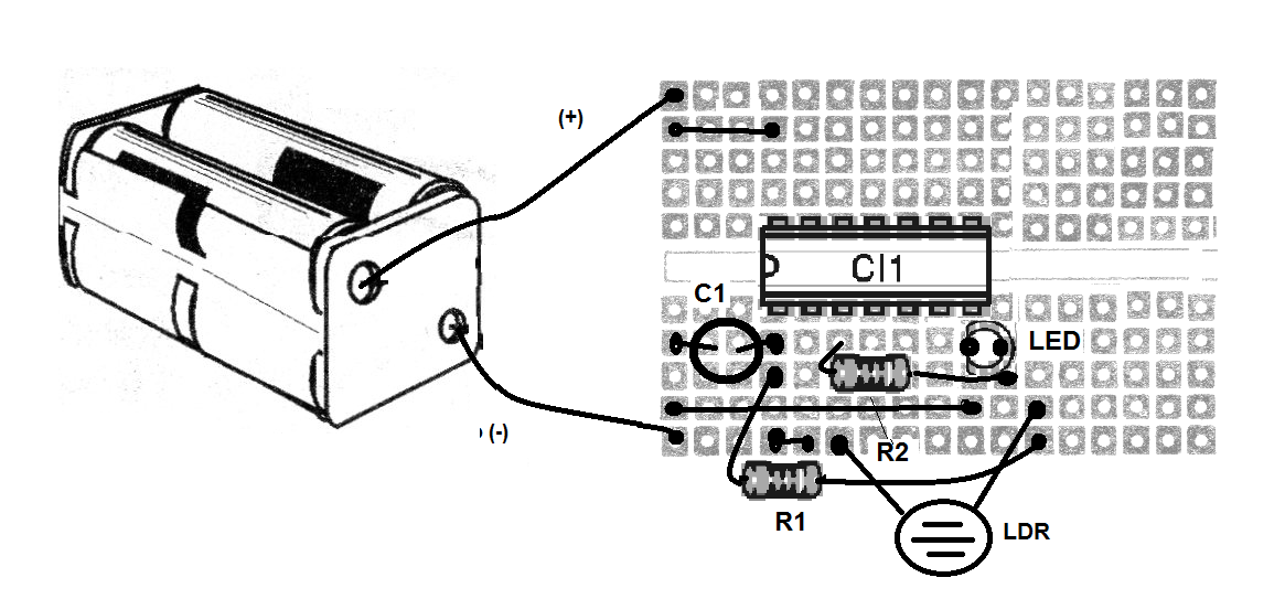 Figure 2 - Flasher assembly in the 170-point protoboard Figure 2 - Flasher assembly in the 170-point protoboard