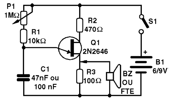 Figure 1 - Full diagram of the UJT oscillator Figure 1 - Full diagram of the UJT oscillator