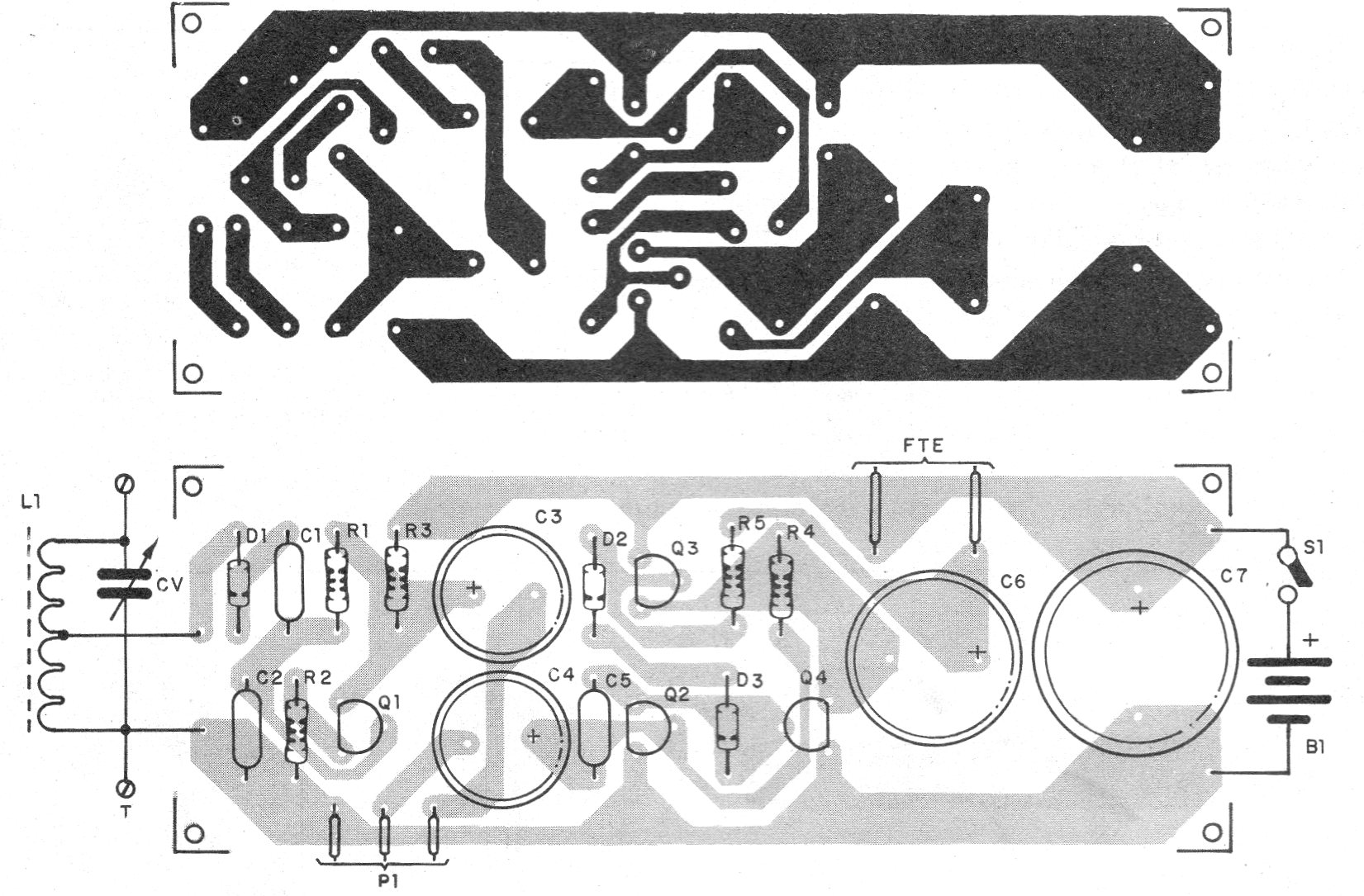 Figure 3 - Printed circuit board for 4-transistor radio Figure 3 - Printed circuit board for 4-transistor radio